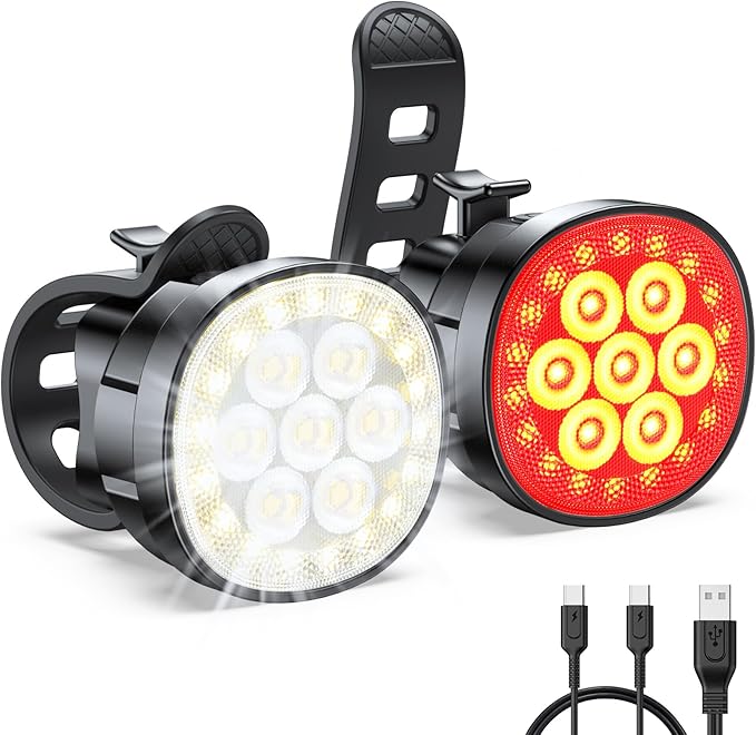2026 Ultra Slim Bike Lights with Reflectors, 8+6 Modes Bike Headlight and Tail Light Assemblies Motorcycle, IP65 Waterproof & Dual USB-C 1-2 Hrs Fast Charge Bike Lights for Night Riding Cycling