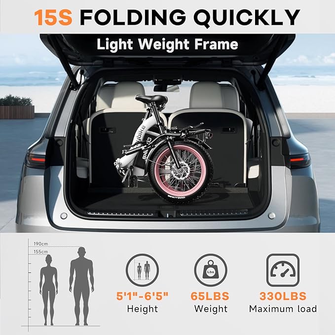 1000W Folding Electric Bike,48V 20AH Removable Battery E Bike,30+MPH,80 Miles Max Range Electric Bike for Adults,20" Fat Tire Foldable ebike,Adult Electric Bicycle for Commute Beach Snow