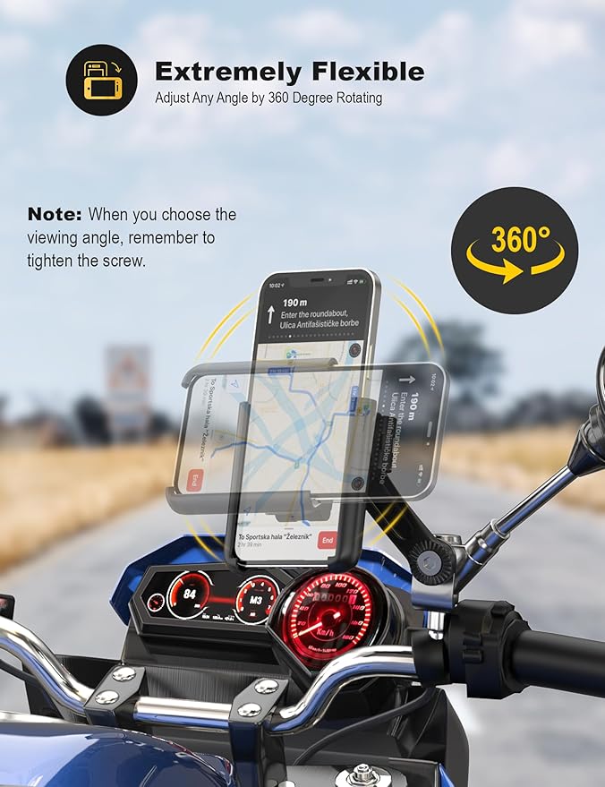 Motorcycle Phone Mount, 1S Quick Release Anti Shake Motorbike Phone Holder for 3.5-7.0 Inch Smartphone for Motorcycle Mirror Phone Mount with 360° Rotatabe