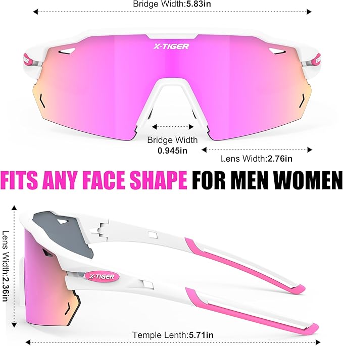 X-TIGER Polarized Cycling Glasses with 5 Interchangeable Lenses,MTB Biking Baseball Running Sports Sunglasses for Men Women