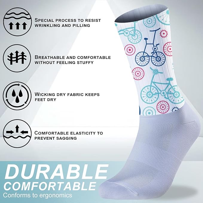Cycling Socks Athletic Crew Socks Breathable Cushioned Compression Running Hiking Socks For Mens Womens