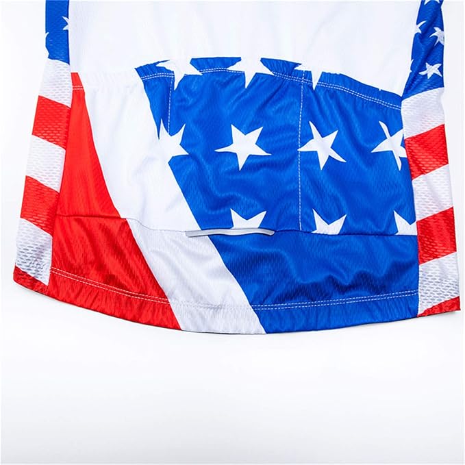 JPOJPO USA Cycling Jersey Men Short Sleeve Bike Shirts Biking Jersey Summer American Bicycle Tops with 3 Pockets Reflective