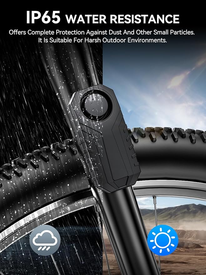 Onvian Upgraded Rechargeable Bike Alarm, Wireless Vibration Motion Sensor Antitheft Bike Alarm, IP65 Waterproof Motorcycle Alarm with Remote, Bike Accessories, for Ebikes Bike Scooter Car