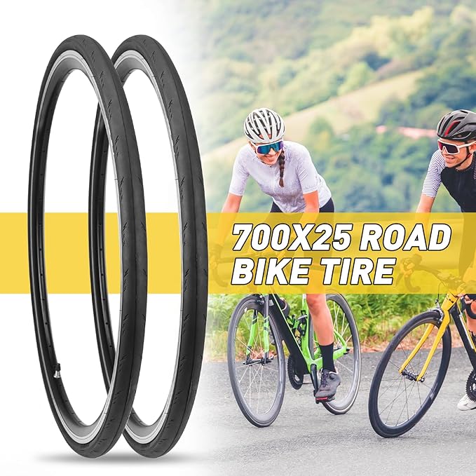 WEEROCK Two Pack 700C Road Bike Tire 700 X 25/700 X 28 Racing Bicycle Tire with 2 Pack Inner Tubes 45mm Presta Valve, Replace Bike Tyres, Black