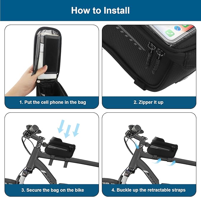Bike Phone Handlebar Bag Quick Release Bike Front Frame Bag Bike Phone Mount Bag Waterproof Sensitive Touch Screen & Sun Visor Bike Top Tube Bag Suitable for Cell Phones 7''