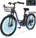 350W Electric Bike for Adults, 20MPH 7-Speed Commuter Ebike with 36V 10.4Ah Battery, Aluminum Frame, Front Suspension, Dual Disc Brakes, E Bicycle with Basket & Rear Rack, 330 lbs Load