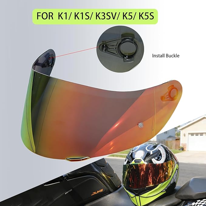Motorcycle Helmet Visor for AGV K1 K1S K3SV K5 K5S, Anti-Scratch UV Protected Full Face Shield, High-Definition Tinted Mirror PC Lens, Day Riding (Smoke Revo Red)