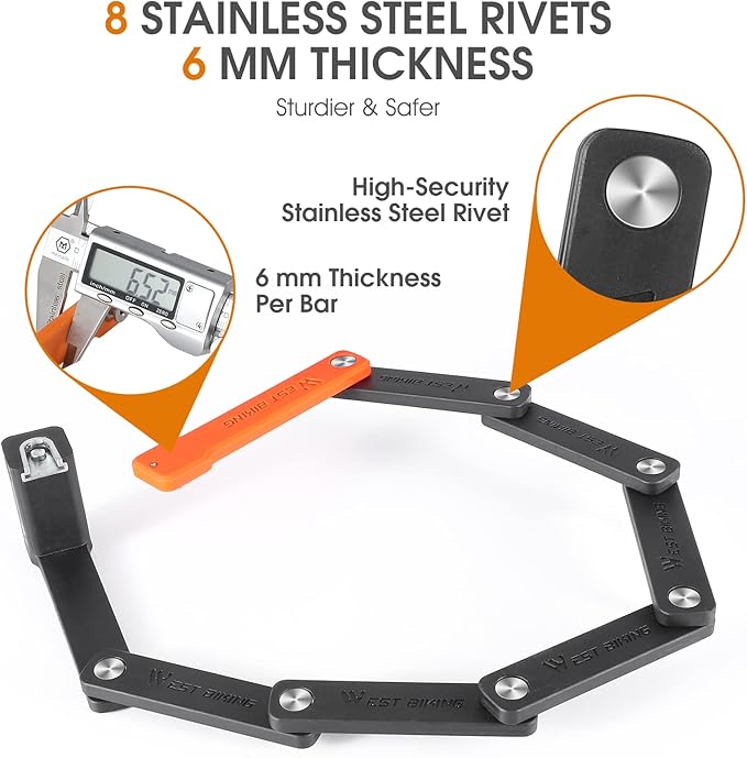 Compact Folding Bike Lock with 3 Keys, 2.06 Ft Anti Theft Security Bicycle Locks, Super Strong Bicycle Security Chain Lock with Bracket for Electric Bikes/Scooters
