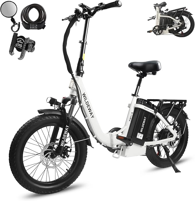 Wildeway Folding Electric Bike for Adults with 750W Motor 32Ah Battery Long Range FW11 Ebike 20 * 3.0 Fat Tire Foldable Adults Electric Bicycle for Men Women City Commuter Delivery 2 Seat
