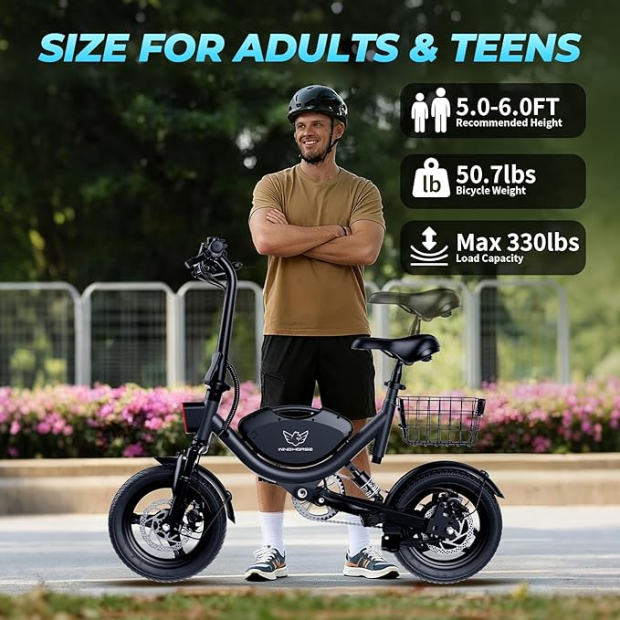 Electric Bike with Basket, 14" Folding Ebike 22 MPH, 35 Miles Range, Dual Suspension, 715W Peak Brushless Motor with 30° Uphill, Adjustable Seat, Commuter Electric Bicycle for Adults 330LBS Load