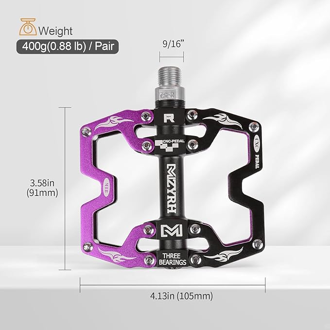 MZYRH Mountain Bike Pedals,3 Bearings Bicycle Pedals,Aluminum 9/16" MTB Pedals Bicycle Flat Pedals for Road Mountain BMX MTB Bike