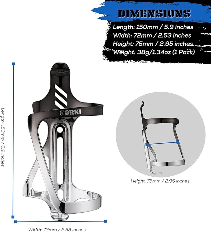 Corki Cycles Side Load Water Bottle Cage Aluminum Alloy Left Entry Bike Water Bottle Holder for Road, Mountain and Gravel Bikes - 2Pack - Black & Silver