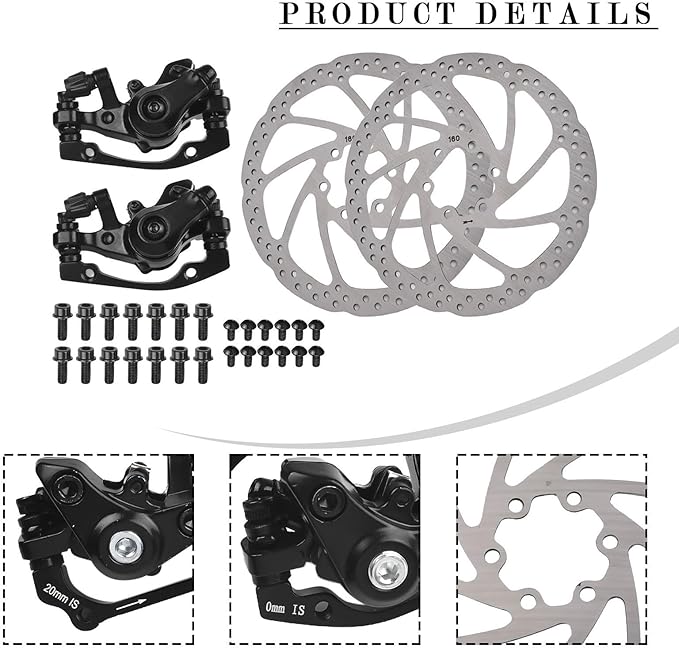 Bike Disc Brake Kit, Mechanical Disc Brakes Aluminum Alloy Caliper Mechanical Disc Brake Caliper Set Front And Rear For Electric Bike Mountain Bike Road Bike Folding Bike (4 pcs set)