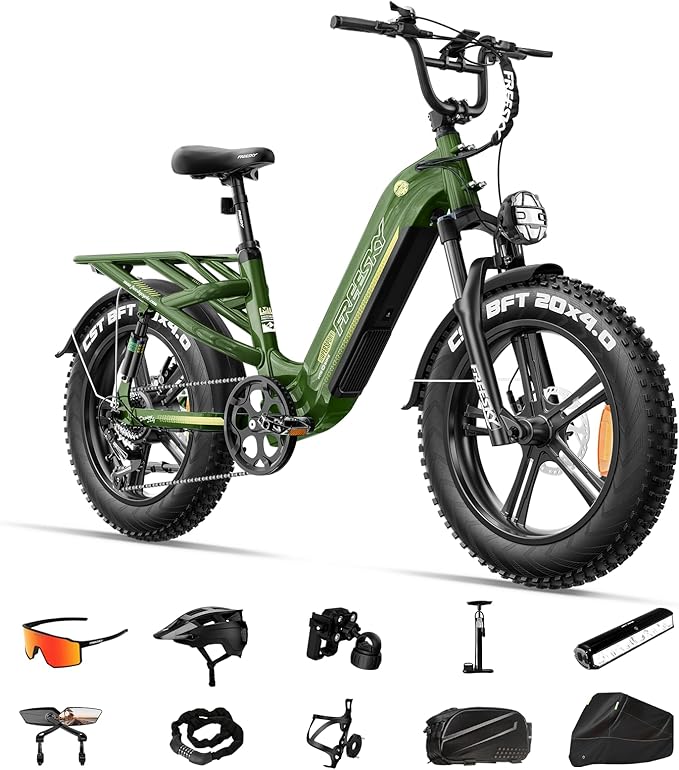FREESKY 2500W Electric Bike for Adults,105 Miles 48V 25Ah Samsung Cells Battery Step-Thru E Bike, 33MPH Hydraulic Brakes Fat Tire EBike, 20" Full Suspension for Cargo Bicycles UL2849 Certified by TÜV