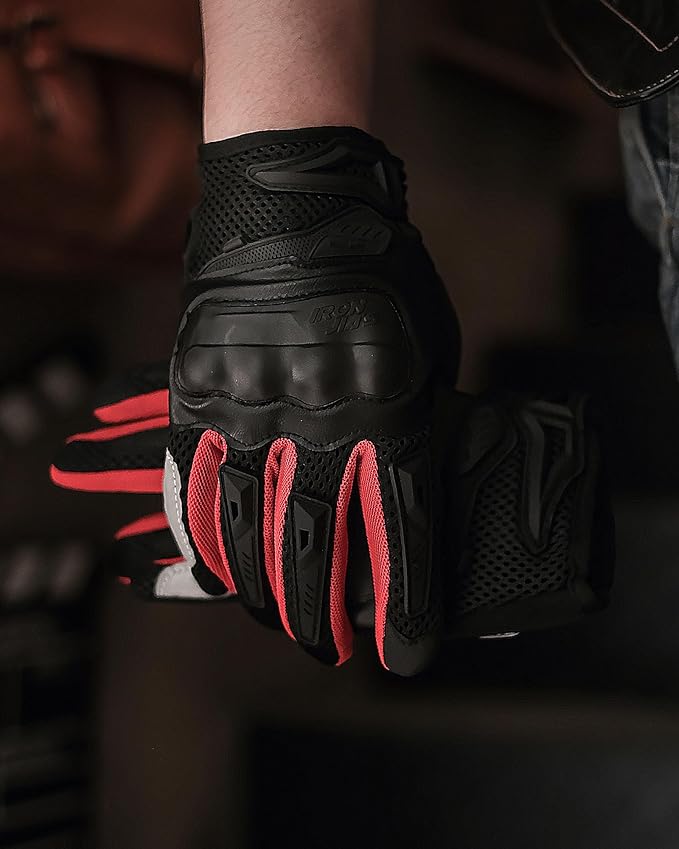 IRON JIA'S Motorcycle Gloves for Men and Women - Motorbike Powersports Racing Gloves with Hard Knuckle Touchscreen for BMX ATV MTB Riding (Red XL)