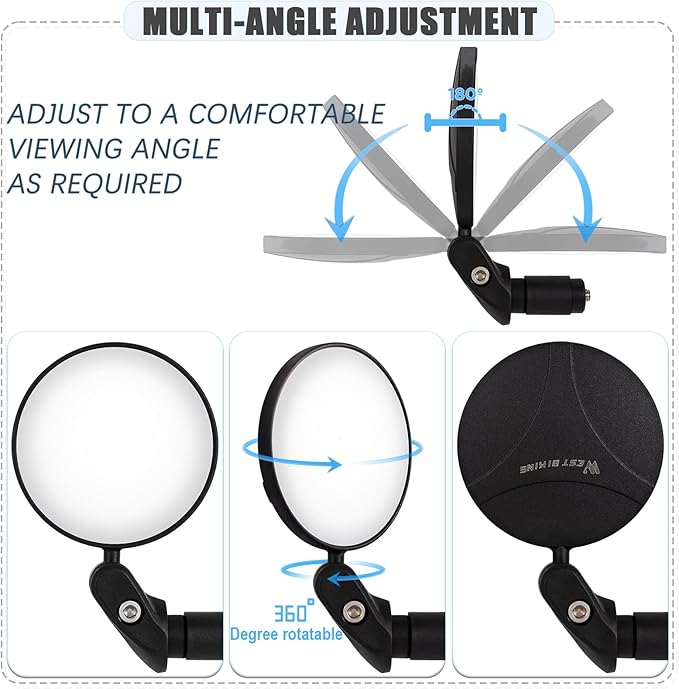TAGVO Bar End Bike Mirrors, HD Wide Angle Bicycle Rear View Mirrors, 360 Dregree Adjustable Rotation Handlebar Convex Mirror for Mountain Road Bike Cycling (2 PCS)