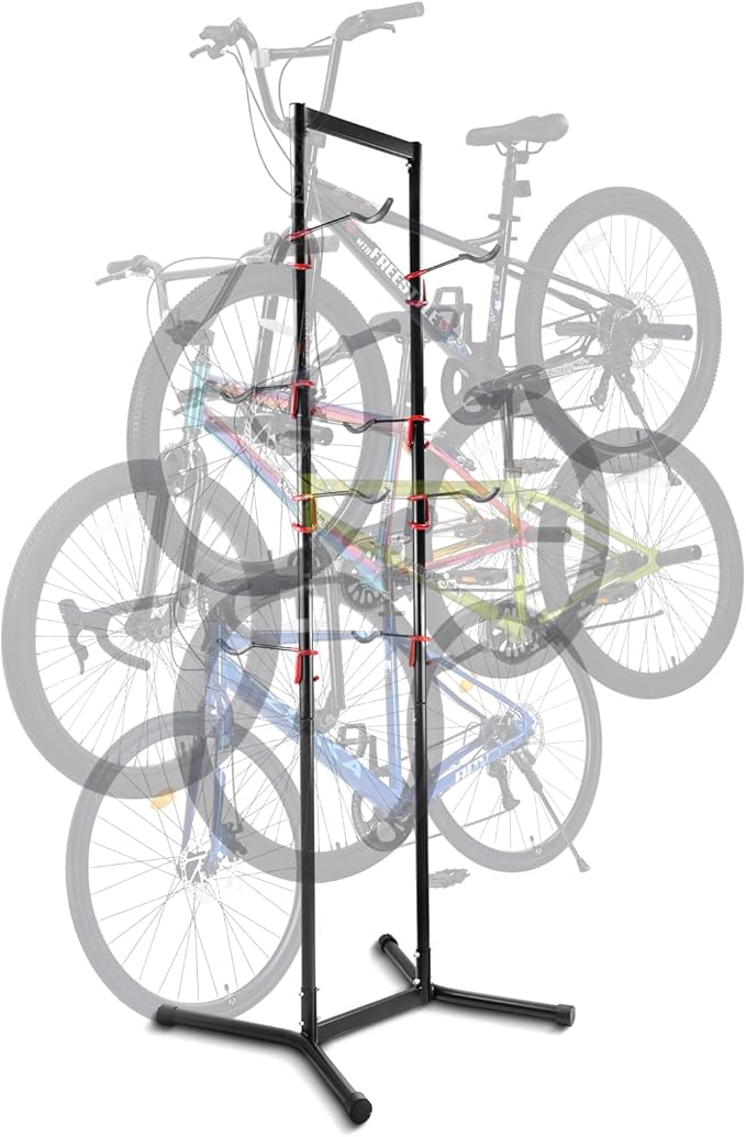 MEGHNA Bike Stand 4 Bike Rack Removable Bicycle Holder for Garage Home Bike Shop Bike Storage Rack Adjustable Height Hanger Floor Bike Parking Stable Base for Mountain Bike Road Bike