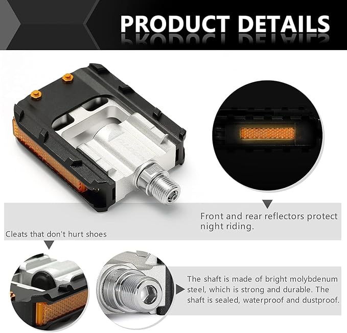 SAVADECK Folding Bike Pedals,Aluminum Alloy Pedals 9/16'' Platform Flat Pedal with Anti-Slip Nails and Reflector, Foldable Bicycle Pedals for MTB Road City Folding Bike