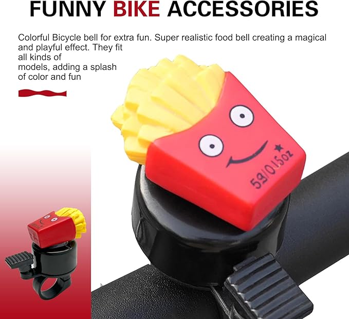 Bike French Fries Bell, Aluminum Alloy Bicycle Bell with Plastic Base, Loud Crisp Clear Sound Bicycle Bells, Universal for Road Mountain Scooter Tricycles Bike
