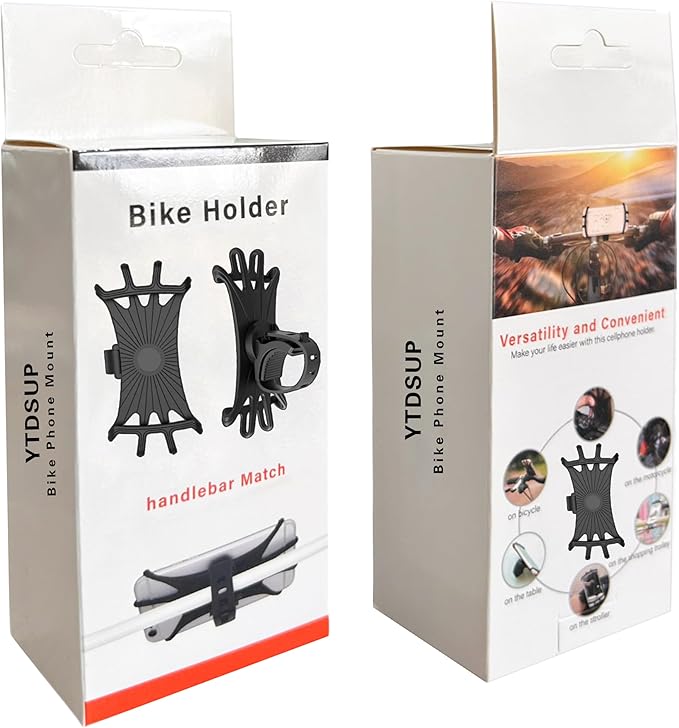 2026 Bike Phone Mount 2 Pack, 360° Rotation Silicone Phone Holders for iPhone and Samsung, for Most Smartphones and Handlebars, Easy Install - Black Upgraded Universal Bike Cell Phone Holder