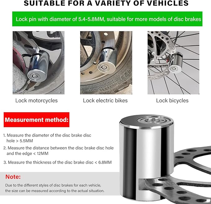 2PCS Motorcycle Disc Brake Lock, Anti Theft Motorbike Safety Brake Disk Lock with Two Keys, Mini Alloy Steel Security Wheel Disc Lock for Electromobile Road Cycle Mountain Bike (1PCS)