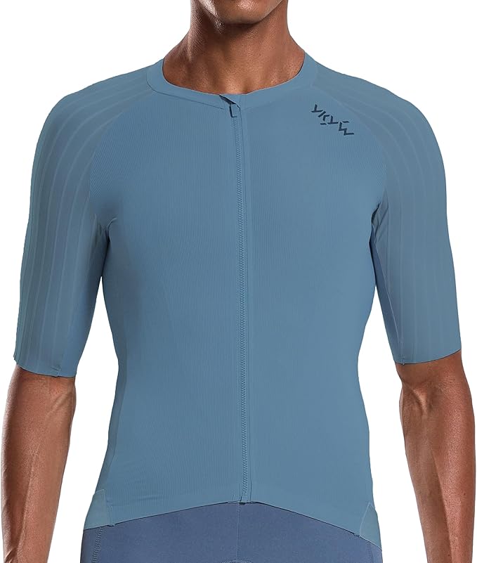 YKYWBIKE Cycling Jersey Men Aero Race Fit, Road Bike Jersey Short Sleeved Moisture Wicking, Breathable,Zip Pocket,UPF50＋
