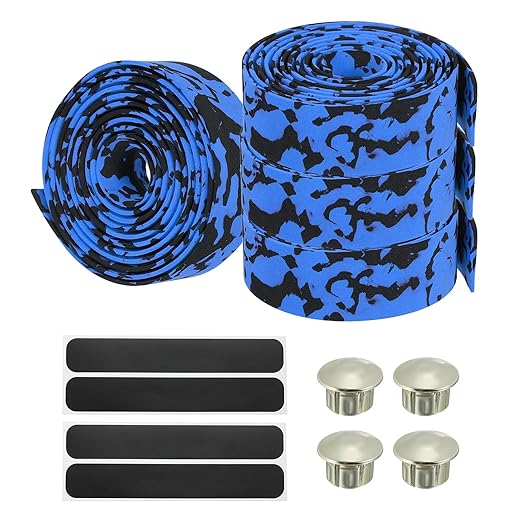 PATIKIL Bike Handlebar Tape, 4 Pack EVA Camouflage Handle Grip Wraps Non-Slip Bicycle Bar Tape with Black End Plugs for Racing Bicycles Road Bicycle, Blue Black