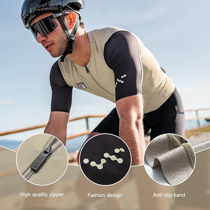 Santic Men's Cycling Jersey Short Sleeve Tops Pro Road Bike Shirt Full Zipper UPF 50+ Bicycle Jersey with Pockets