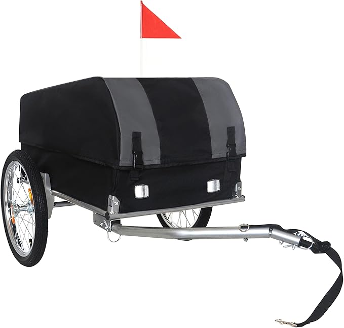 Heavy-Duty Bike Cargo Trailer with Removable Waterproof Cover – 88 lbs Capacity, 16" All-Terrain Wheels & Foldable Design for Camping, Groceries, Hauling Essentials