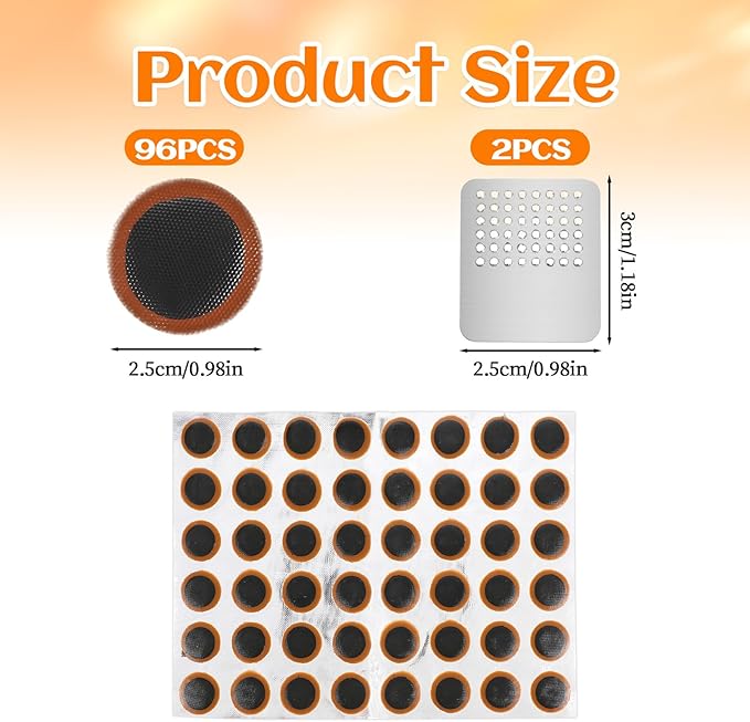 96 Pcs Bike Tire Repair Kit Bike Bicycle Tire Patches Rubber Patch Outdoor Cycling Bicycle Tire Tool Bicycle Inner Tube Puncture Patch Kits with 2 Pcs Metal Rasp for All Inflatable Inner Tubes