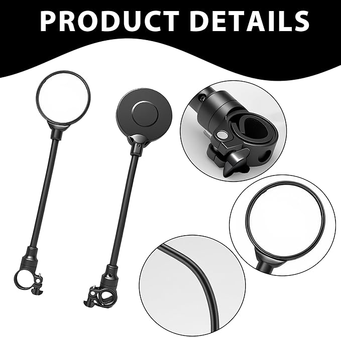 Bike Mirror Handlebar Mount – Adjustable Wide-Angle Rear View Mirror, Tool-Free Clamp for 22–32 mm Handlebars Suitable for bicycles, electric bicycles, motorcycles, scooters, etc.