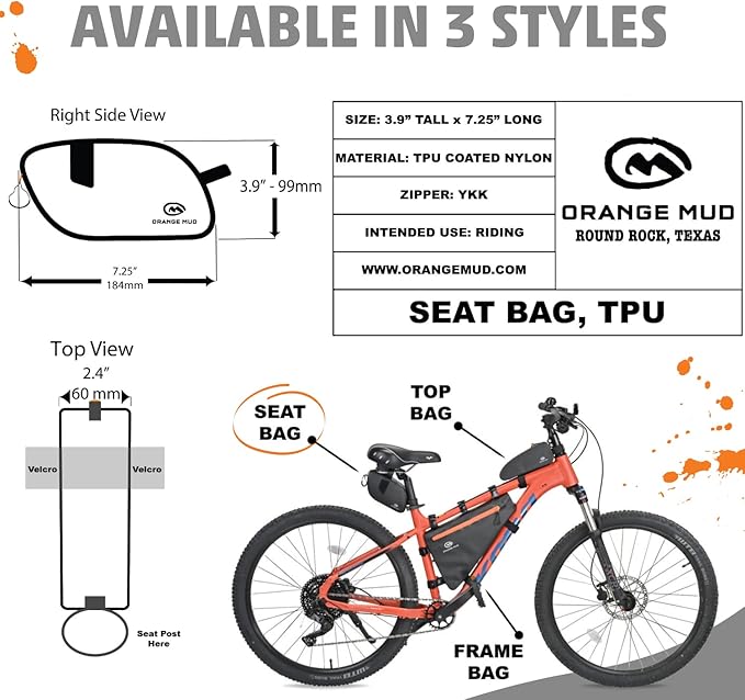 Orange Mud Bike Seat Bag – Waterproof TPU Welded Triangle Frame Bag with YKK Zipper – Storage for Snacks, Phone, Gear & Essentials