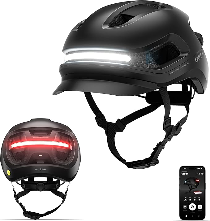 AURA Smart E-Bike Helmet with MIPS Safety, NTA-8776 Certified for 28mph, Integrated 500 Lumen LED Lights, Crash Detection, Turn Signals and Automatic Brake Light