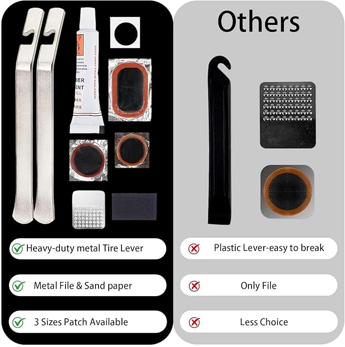Bike Tire Repair Kit 50 PCS with 30 Vulcanizing Patches, Stainless Steel Tire Levers, Metal Files & Sandpaper, Portable Bicycle Inner Tube Puncture Patch KitMountain, Commuter Bikes