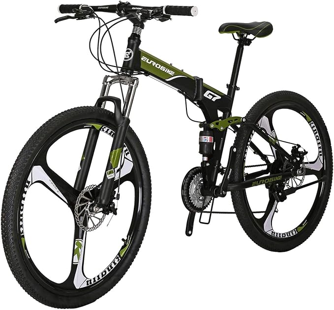 EUROBIKE YH-G7 Folding Mountain Bike 27.5 Inches Wheels 21 Speed Full Suspension Dual Disc Brakes Foldable Frame Bicycle for Men