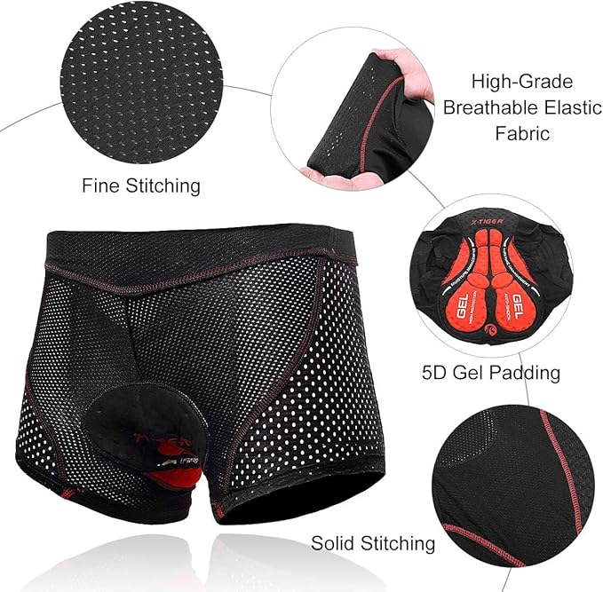 X-TIGER Men's Cycling Underwear Shorts 5D Padded Gel,MTB Biking Shorts Pants with Breathable,Adsorbent Design