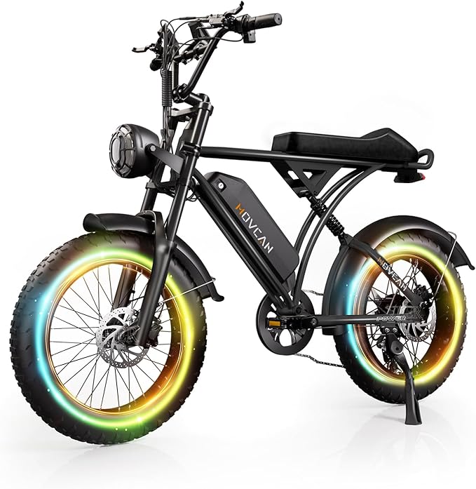 Movcan V60/V60 Pro Electric Bike, 48V 15.6/18.2Ah Removable Battery 20” Fat Tire Electric Bike, 1000/1500W Motor 30/33MPH Top Speed Electric Motorcycle, for Commute/Offroad/School/Rain/Snow Riding.