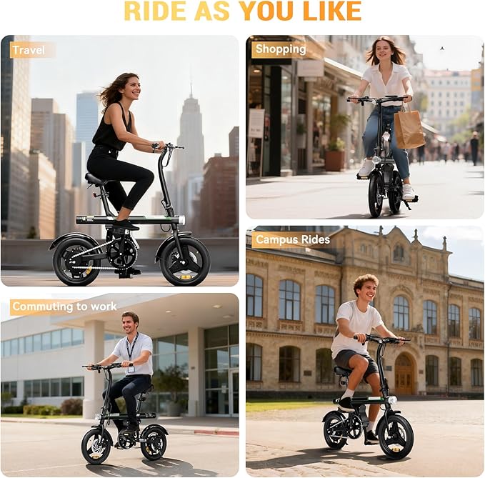 Mini Foldable Electric Bike for Adults, 750W Peak Folding Ebike, 36V 7.8Ah Battery 15 Miles, 14" Small Adult Electric Bicycle for Commuting (Ebike, Black)