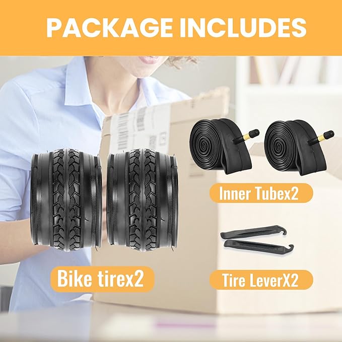 Hycline 26X1 3/8 Bike Tire Set: 2-Pack (37-590) Folding High-Density Bicycle Tires with Schrader Tubes & Tire Levers – Fits Vintage 26×1 3/8 City/Commuter Bikes