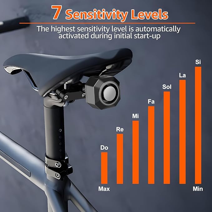 Cruxer Bike Alarm with Saddle Bracket, USB Rechargeable Wireless Anti-Theft Vibration Alarm, IP54 Waterproof, 110db Volume and Sensitivity Adjustable Sensor Burglar System with Remote