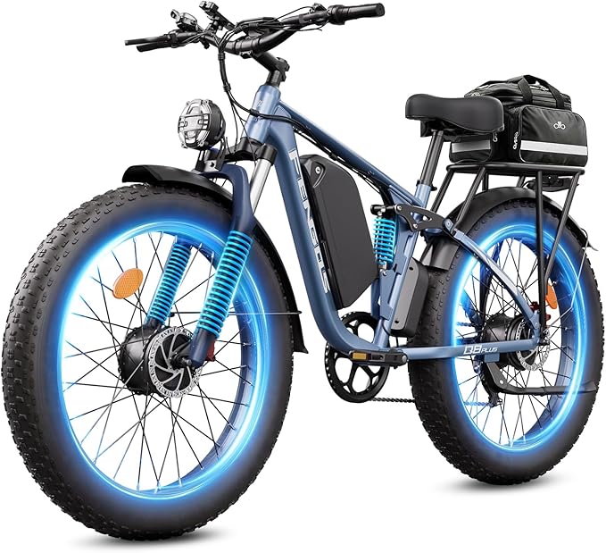 6000W Electric Bike for Adults, 45MPH Dual Motor Ebike, 60V 1200WH E Bike, 100 Miles Bicycle, Full Suspension, Dual Hydraulic Disc Brake Ebike, Charge Voltage 67.2V, Brake/Turn Signal