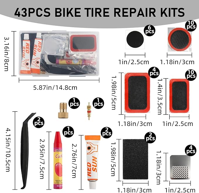 Bike Tire Repair Kit, 101 Pcs Bicycle Tube Patch Kit with Vulcanizing Patches & Tire Repair Glue, Portable Inner Tube Repair Kit for Mountain Road Bike, Motorcycle & Inflatable Tires