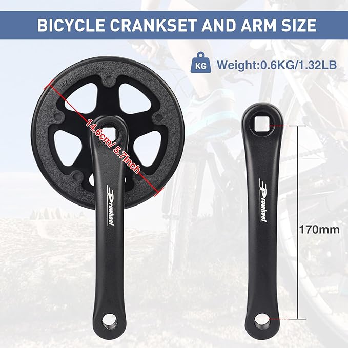 WEEROCK Prowheel Bike Crankset 1 Piece/Single 32T Charing Crank Set with 170mm Arm and Doulbe Chain Covers for Bicycle MTB, Folding Bikes, Compatible with 6/7/8/9/10 Speeds Freewheel
