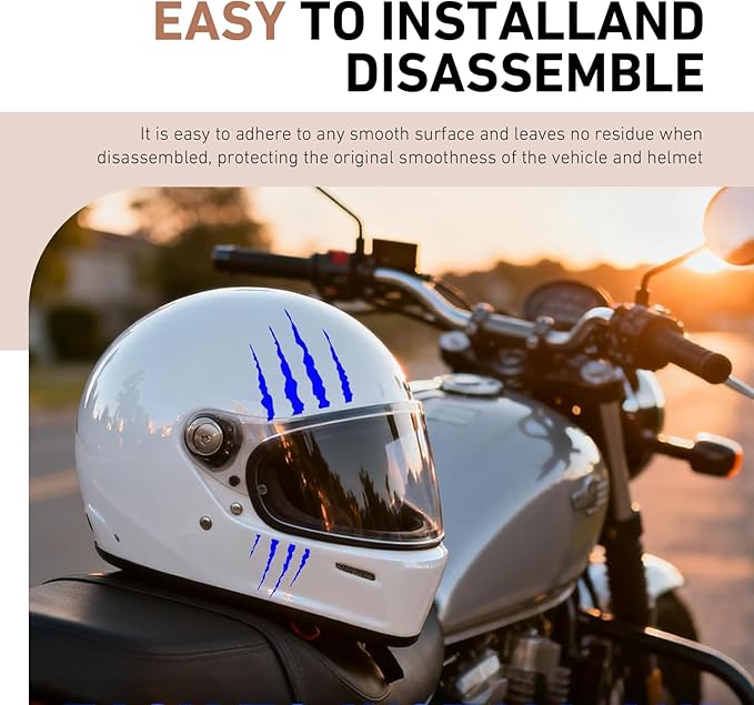 1 SET Motorcycle Helmet Sticker, Monster Claw Scratch Cool Decal, Reflective Waterproof Film with Adhesive Backing, DIY Decoration Accessory for Helmet Vehicle Laptop Wall (Blue)