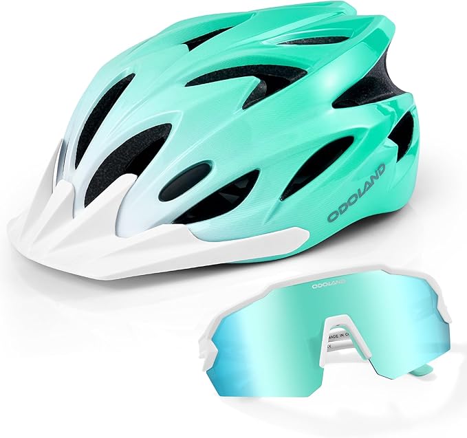 Odoland Adult Bike Helmet and Cycling Sunglasses Set for Men & Women, Safety Certified Bicycle Helmet with UV Protection Glasses for Mountain, Skating, Road, City Commuting & Outdoor Riding