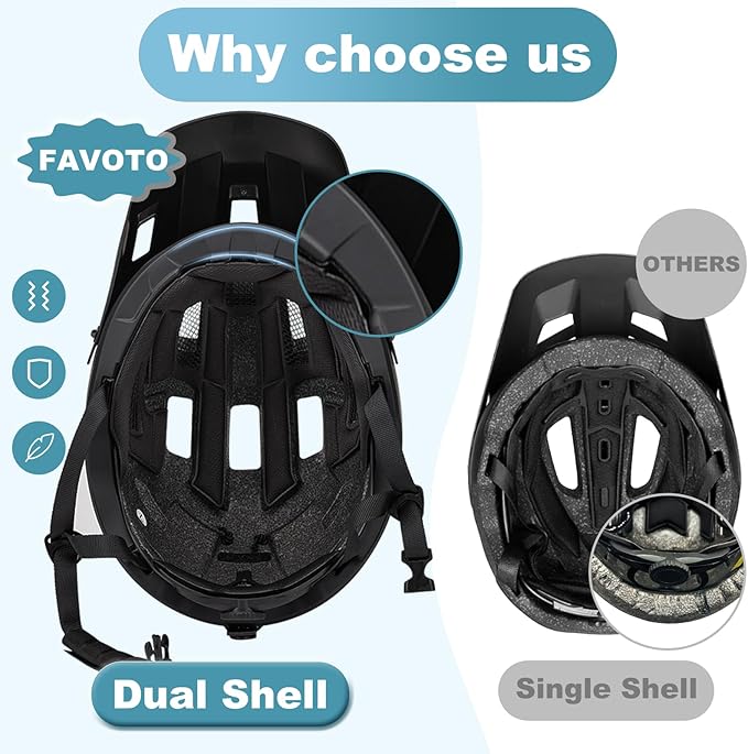 Favoto Adult Mountain Bike Helmet for Men & Women, Magnetic Buckle MTB Helmet with Removable Visor, Lightweight for Commuting & Off-Road Cycling