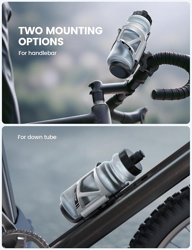 Lamicall Bike Water Bottle Holder - [Tracker Storage] [for Handlebar & Frame] Bike Cup Holder, Bicycle Drink Cage, Cycling Water Bottle Cage with Screws Tool, Gifts for 2.28-3.39" Diameter Bottles
