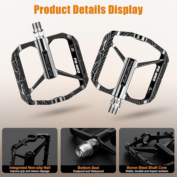 SYACHI Bike Pedals, Mountain Bike Pedals with Non-Slip Pins, 9/16 Inch Aluminum Alloy Bicycle Pedals for MTB Road BMX Bikes - Wide Paltform & Lightweight, Black