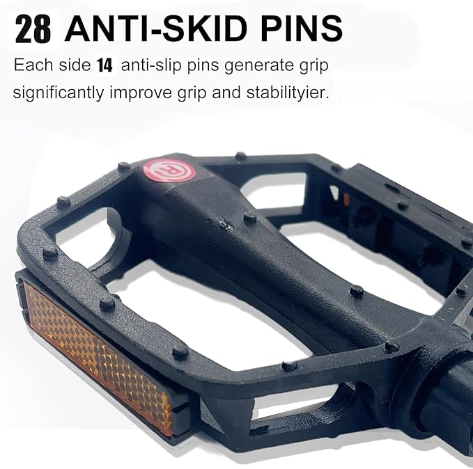 A Pair Bike Pedals, Lightweight Platform Pedals with Reflector for Mountain Bike Road Bike BMX/MTB Bike, Threads Size 9/16
