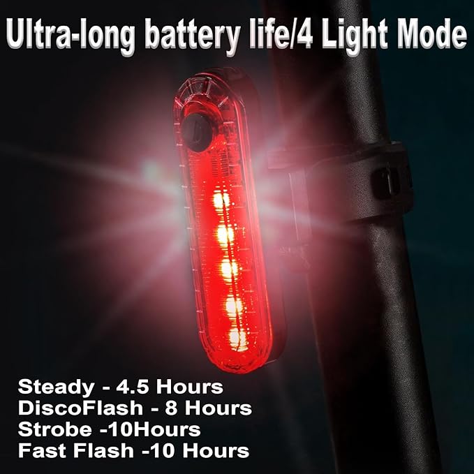 Bike Tail Light 2 Pack - Bright USB Rechargeable Rear Bike Light - Easy Bicycle Tail Light Installation - Waterproof IP44,4 Modes LED Bike taillights for for Adults Kids Men Women Road Mountain